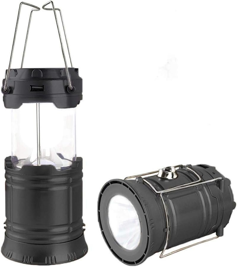 Censinda LED Camping Lantern, Solar and Rechargeable Lantern Flashlight Collapsible and Portable Light for Daily/Camp/Hiking/Night Fishing/Emergency/Hurricanes/Storm(Black, 1 Pack)