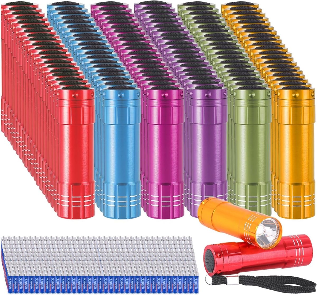 KunHe 120 Pack Small Mini Cheap Flashlights Bulk with Batteries Aluminum LED Bulk Flashlight for Party Favor Emergency Power Outage Gift to Operation Christmas Child Items