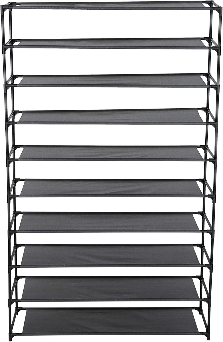 Simplify 10 Tier 50 Pair Freestanding Shoe Rack | Holds up to 100 Individual Shoes | Good for Sneakers, Boots, Loafers, Heels & Slippers | Black