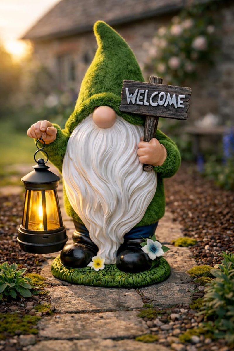Garden Gnomes Outdoor with LED Solar Light - 11’’ Spring Season Gnome - Funny Decorations, Grandmother - Mom Home, Yard, Patio, Solar Lantern Statues - Birthday